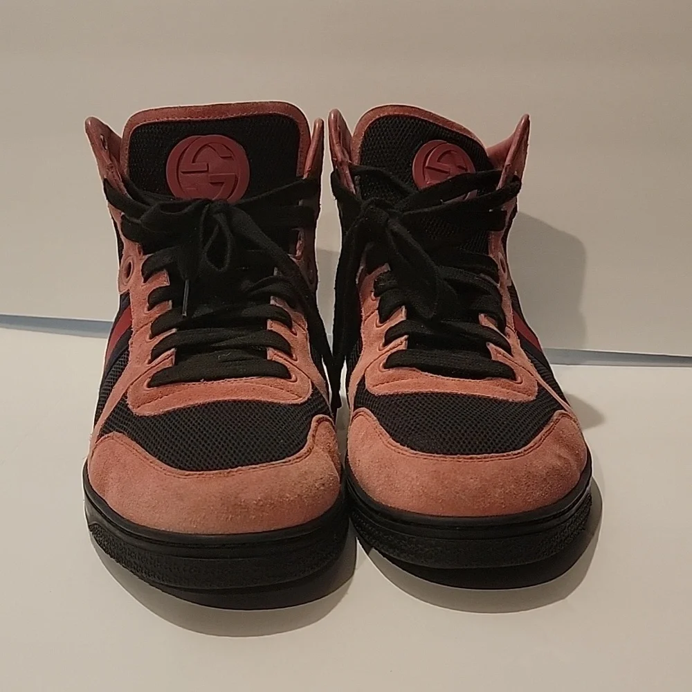 Gucci 9G pink/black web coda high top sneakers gucci size 9 men's uk 9